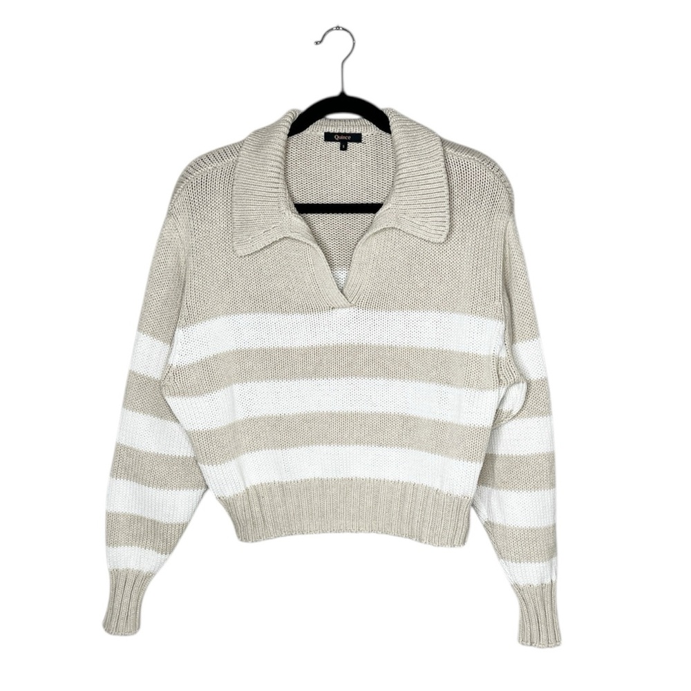 QUINCE 100% Organic Cotton Cropped Polo Sweater in Beige Ivory size Small - Picture 12 of 12